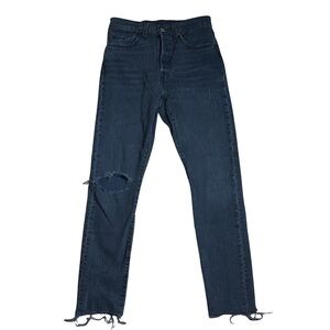 Levi’s Premium 501‎ Skinny Jeans Black Wash Distressed Knee Raw Hem Button Fly